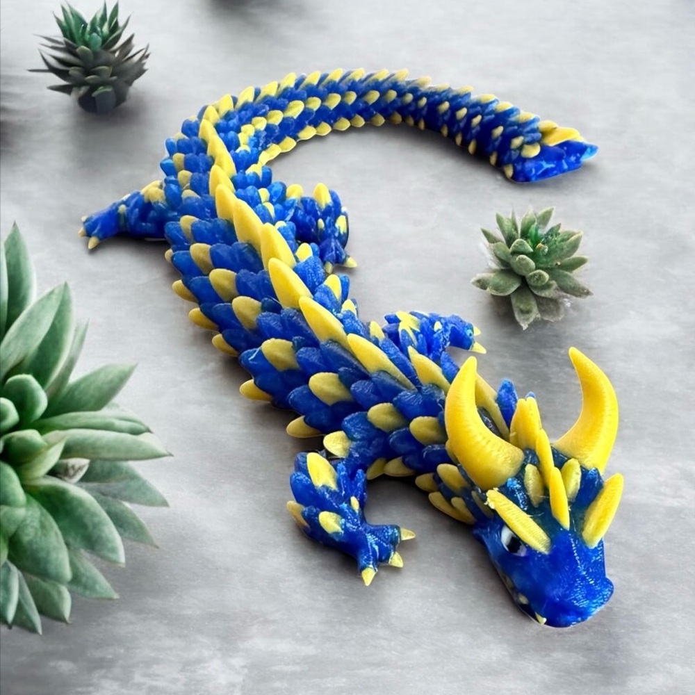 Blue & Gold Scale Dragon – 3D Printed Articulated Figurine
